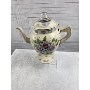Vintage Lifetime Pewter Metal Ware Tea Pot with Glass Finial & Wood Handle